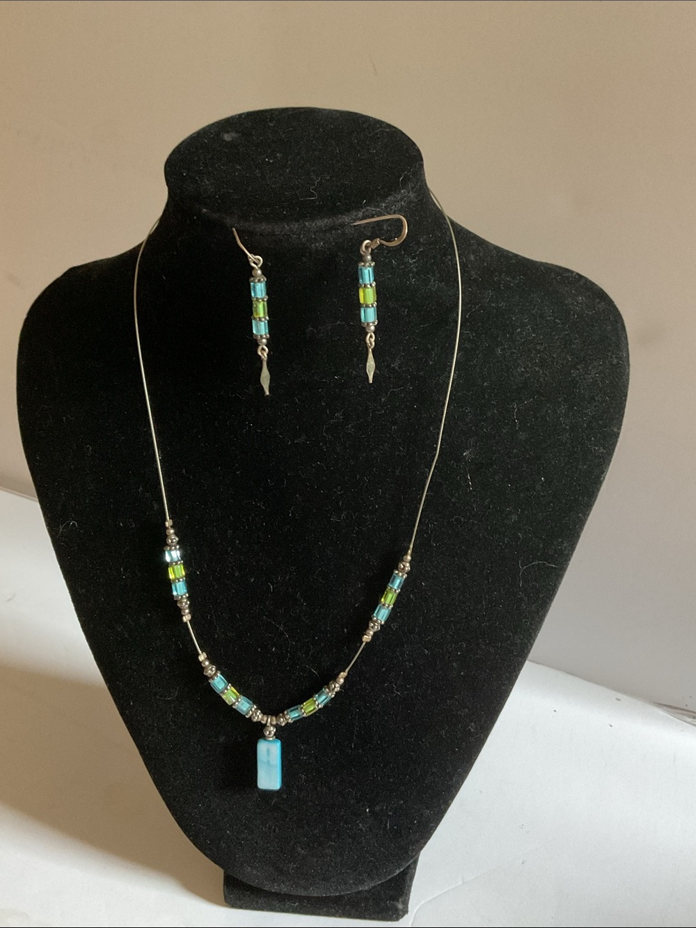 Blue and Green Beaded Necklace with Minimalist Design